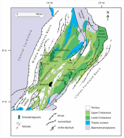 Carte géologique du Bassin de la Cordillère orientale en Colombie d'après Pignatelli & al. (2015)