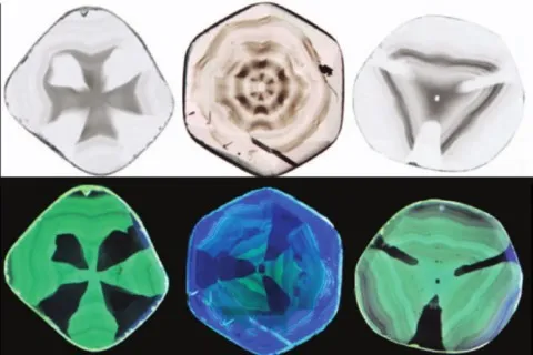 Tranches de diamant du Zimbabwe en cathodoluminescence - John Rakovan et Eloïse Gaillou (2014)