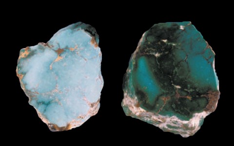 Turquoises treated with the Zachery method