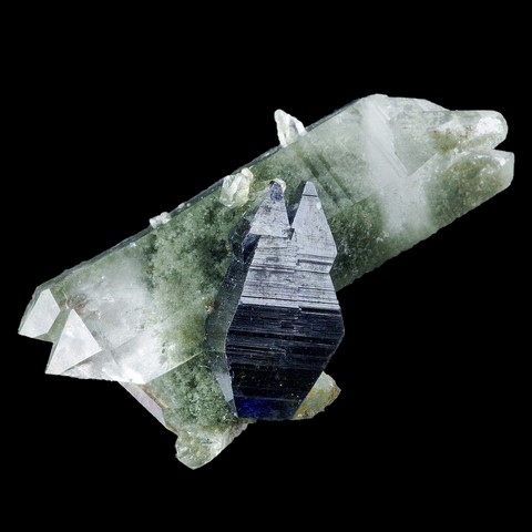 Anatase bleue sur quartz chloriteux du Pakistan