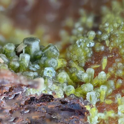 Plumbogummite sur pyromorphite de La Fumade, Tarn, France © François Garric