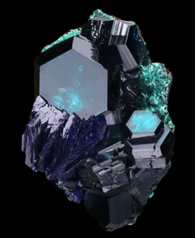 Spangolite azurite et malachite de Aranzazú Mine, Zacatecas, Mexique © Peter Megaw