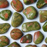 Unakite Root chakra - MULADHARA - Solar plexus chakra - MANIPURA - Heart chakra - ANAHATA - Bowel, liver, bones, rheumatism, fractures, immune system, gallbladder, self-esteem, love, patience, determination